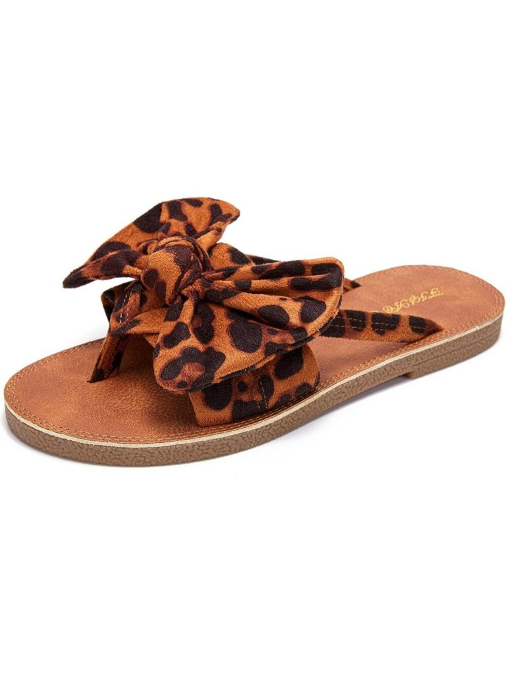 Women's Leopard Summer Flip Flops Ring Toe Strappy Slip On Gladiator Flat Sandal